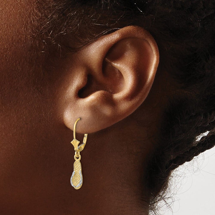 14K Yellow Gold White Rhodium Flip-Flop Dangle Leverback Earrings, view 3 of 4
