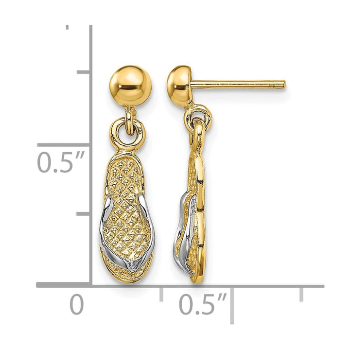 14K Yellow Gold White Rhodium Flip-Flop Dangle Post Earrings, view 4 of 4