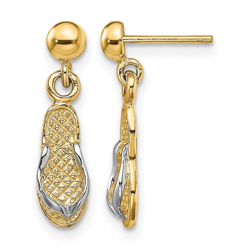 14K Yellow Gold White Rhodium Flip-Flop Dangle Post Earrings, view 1 of 4