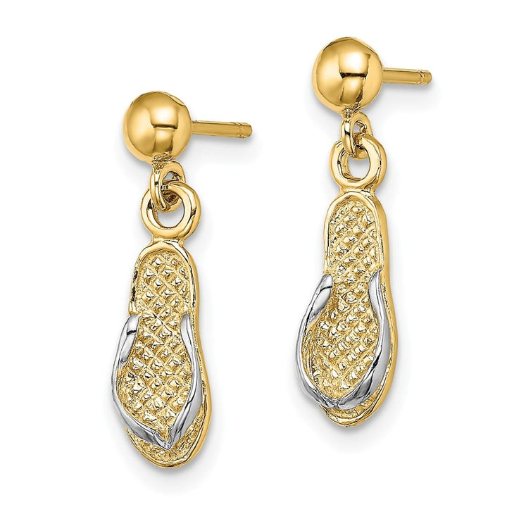 14K Yellow Gold White Rhodium Flip-Flop Dangle Post Earrings, view 2 of 4