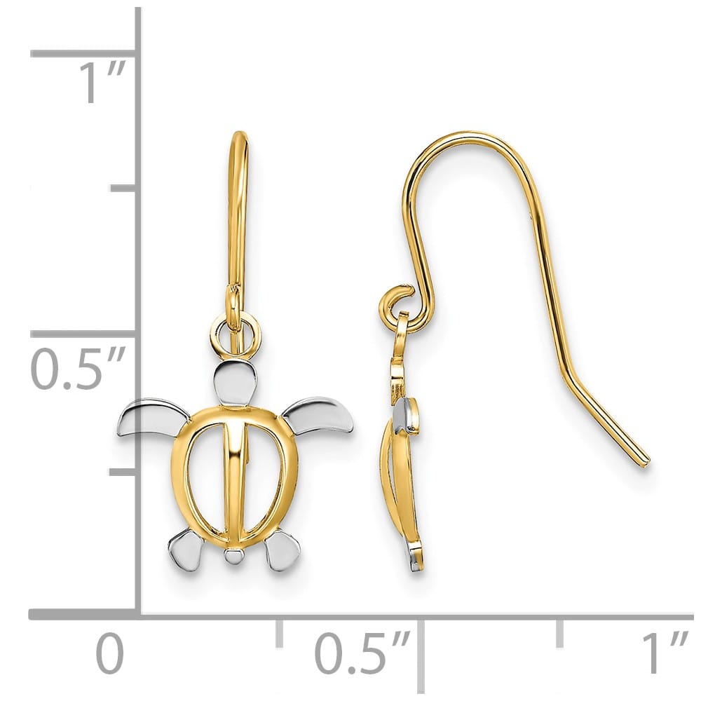 14K Yellow Gold White Small Sea Turtle Dangle French Hook Earrings, view 4 of 4