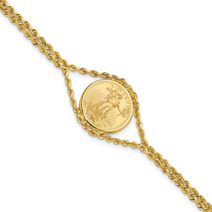 14K Yellow Gold Wideband Distinguished Coin Jewelry 14k Double Rope