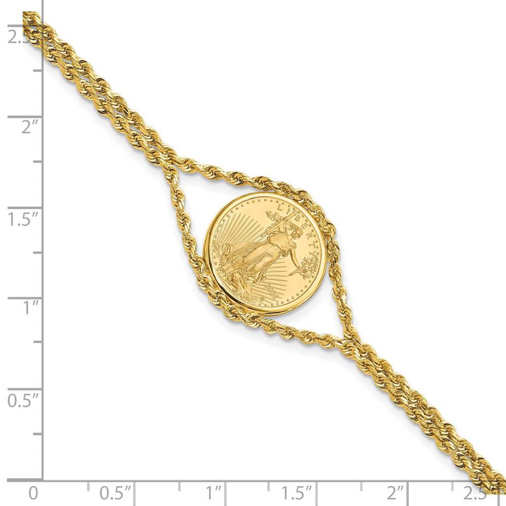 14K Yellow Gold Wideband Distinguished Coin Jewelry 14k Double Rope