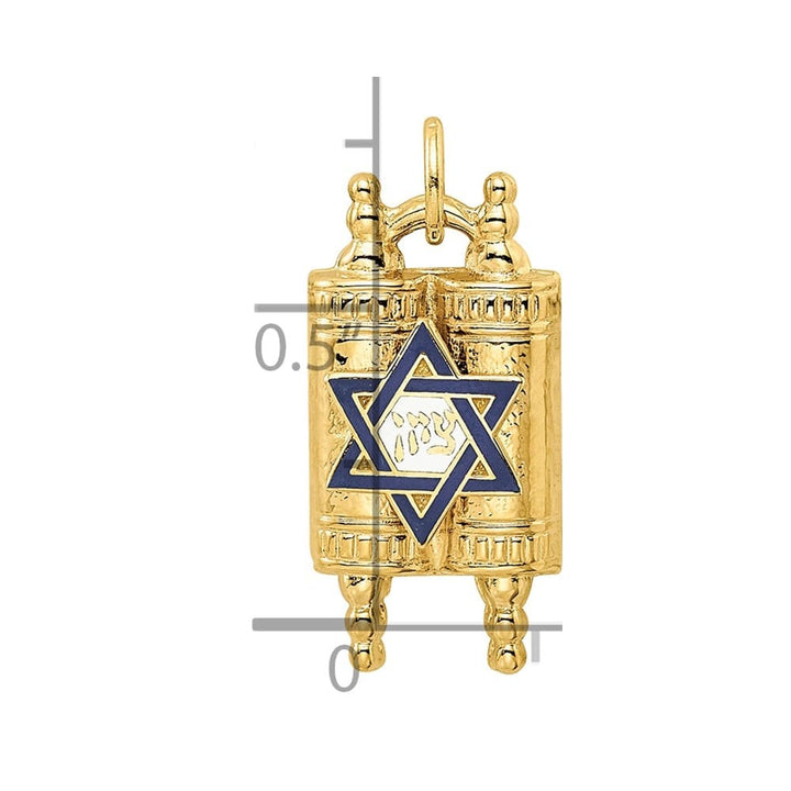 14K Yellow Gold with Blue and White Enameled Star of David Pendant