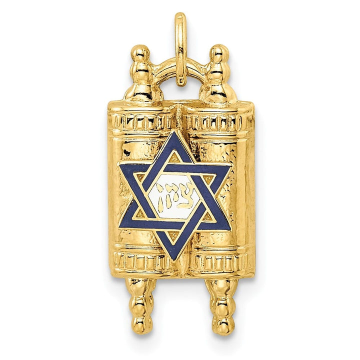 14K Yellow Gold with Blue and White Enameled Star of David Pendant