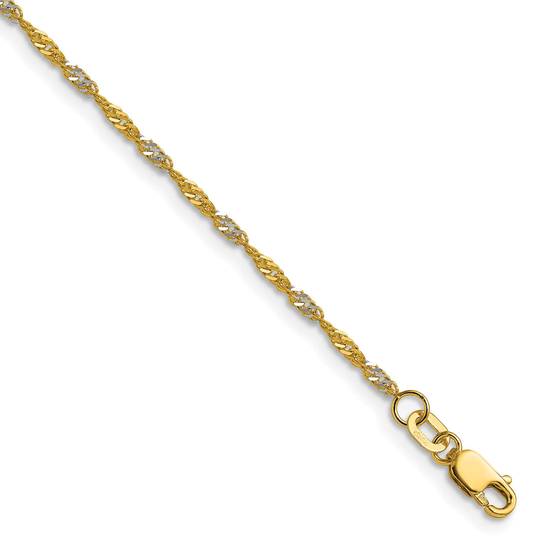 14K Yellow Gold with Rhodium 1.65mm Singapore Anklet 10 Inch
