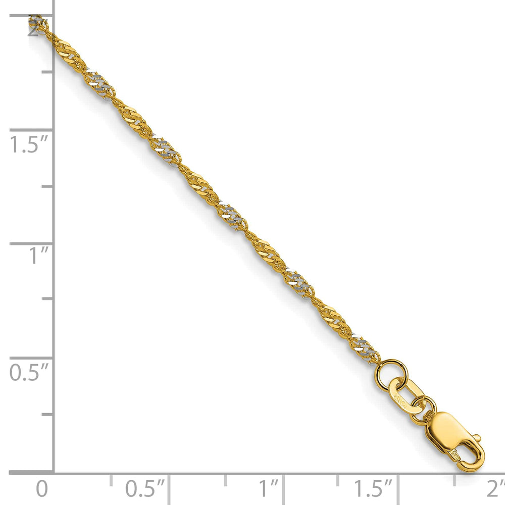 14K Yellow Gold with Rhodium 1.65mm Singapore Anklet 10 Inch