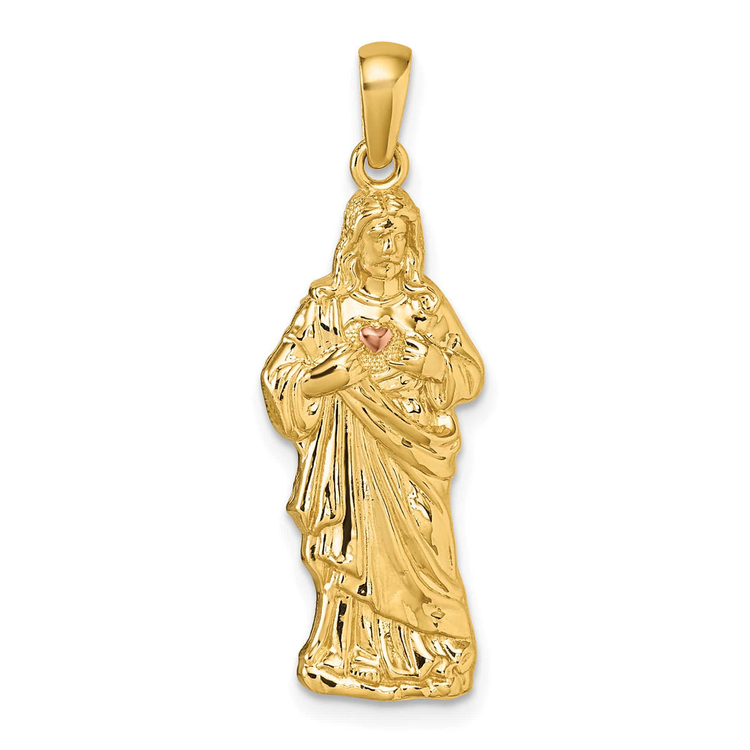 14K Yellow Gold with Rose-tone Polished Sacred Heart of Jesus Pendant
