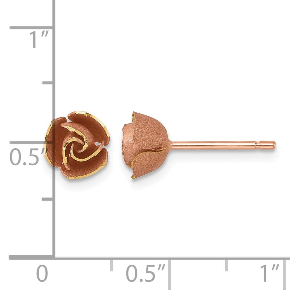 14K Yellow Gold with Rose-tone Rhodium Rose Flower Post Earrings, view 3 of 3