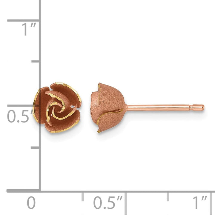 14K Yellow Gold with Rose-tone Rhodium Rose Flower Post Earrings, view 3 of 3