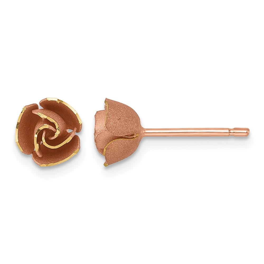 14K Yellow Gold with Rose-tone Rhodium Rose Flower Post Earrings, view 1 of 3