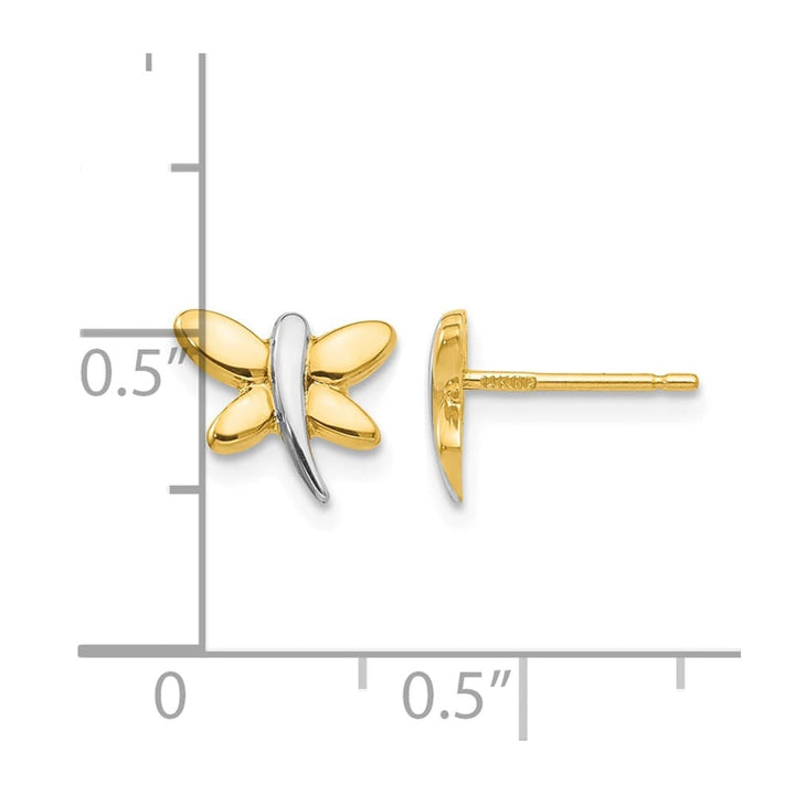 14K Yellow Gold with White Rhodium Polished Dragonfly Post Earrings, view 4 of 4