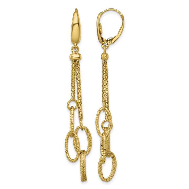 14K Yellow Gold Woven Chain and Oval Links Dangle Leverback Earrings, view 1 of 3