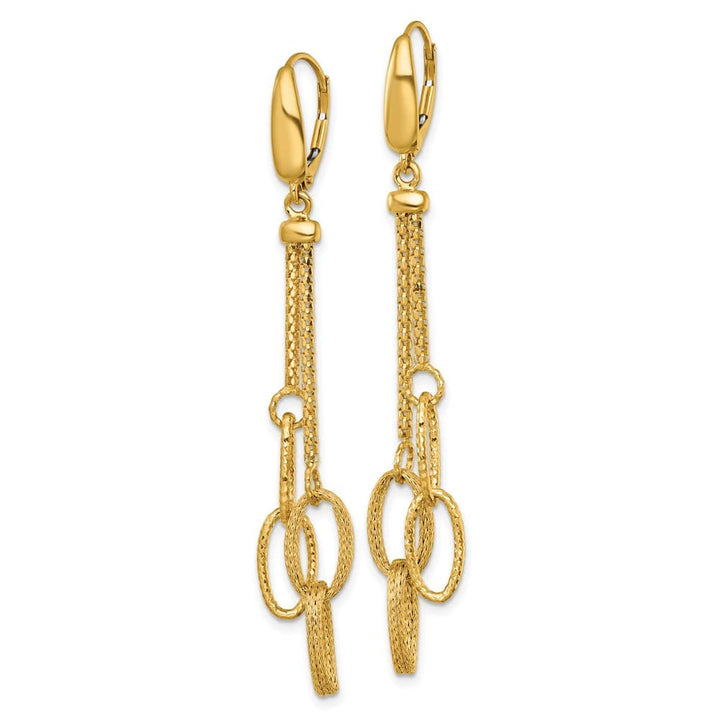 14K Yellow Gold Woven Chain and Oval Links Dangle Leverback Earrings, view 2 of 3