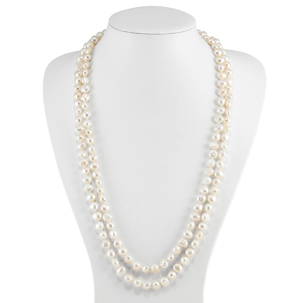 9-10mm White Baroque Cultured Pearl Slip-on Endless 64 inch Necklace