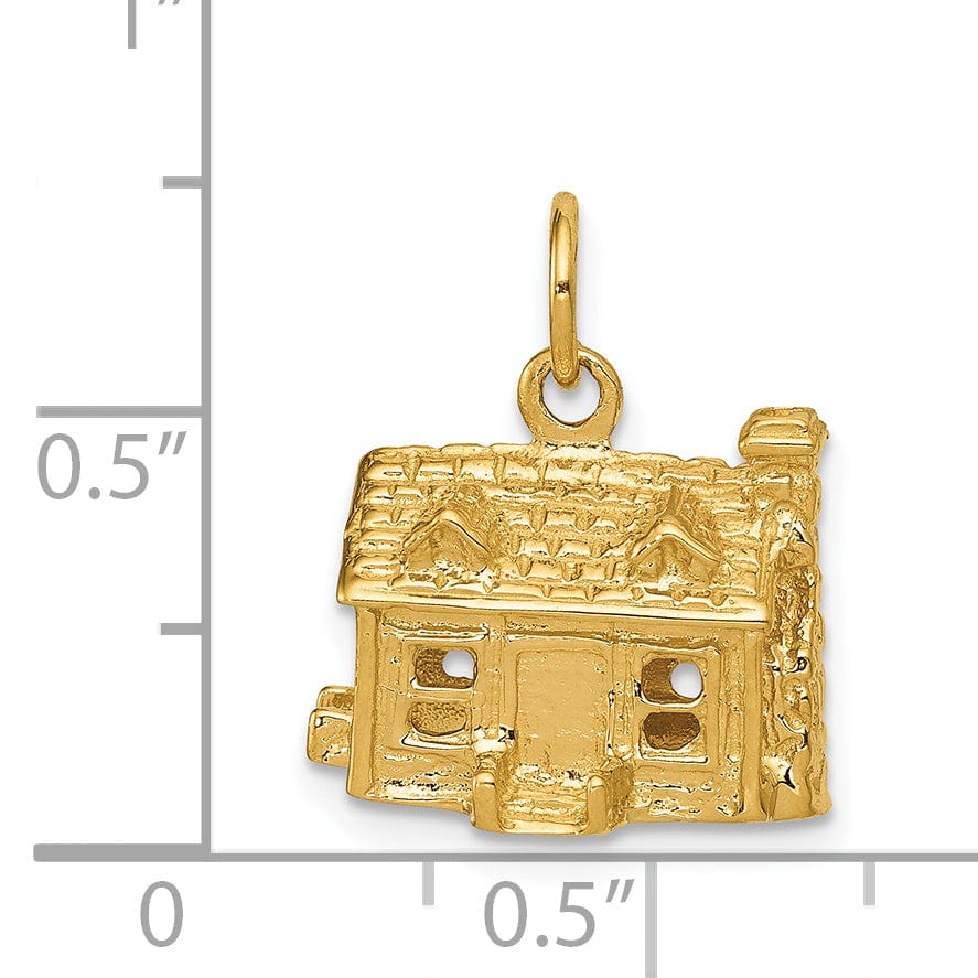 14k Yellow Gold 3-D House Design Charm Pendant
