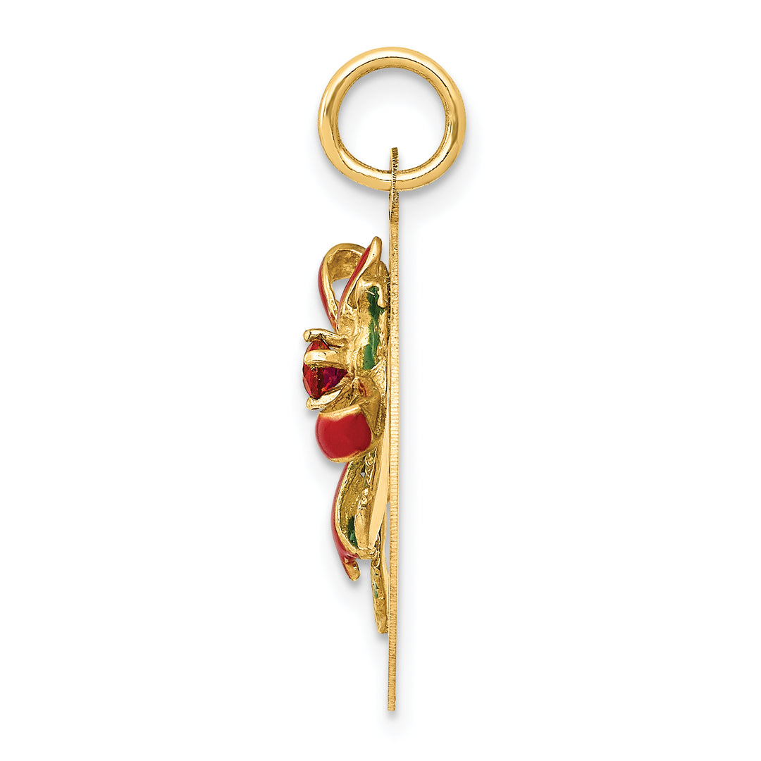 14k Yellow Gold MERRY CHRISTMAS Mistletoe with Stone Pendant