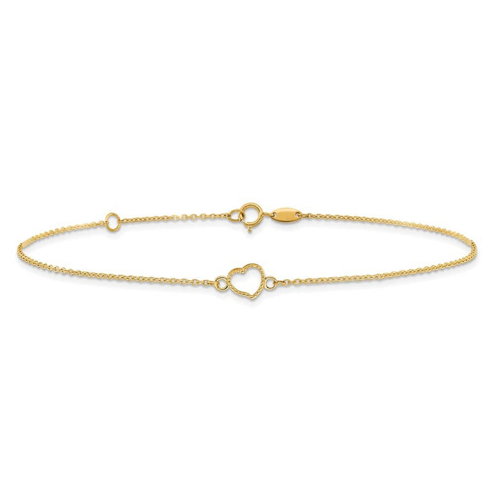 14K Yellow Gold Textured and Polished Open Heart Anklet