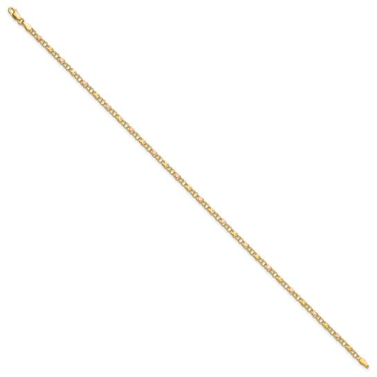 14k Yellow Rose Gold X Heart 9-Inch Anklet Bracelet