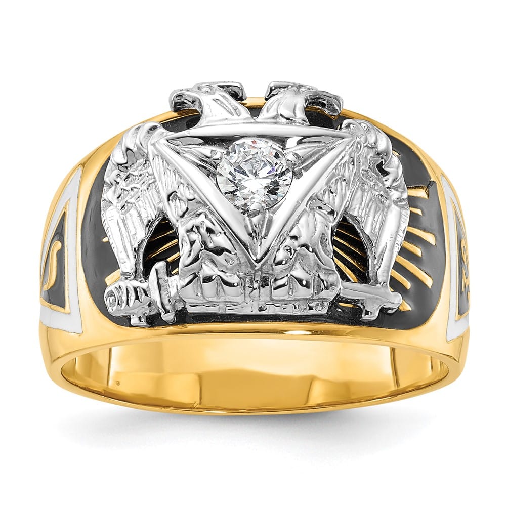 14k Two-Tone Gold 13.3 mm with Multi-Color Enamel 32nd Degree Ring