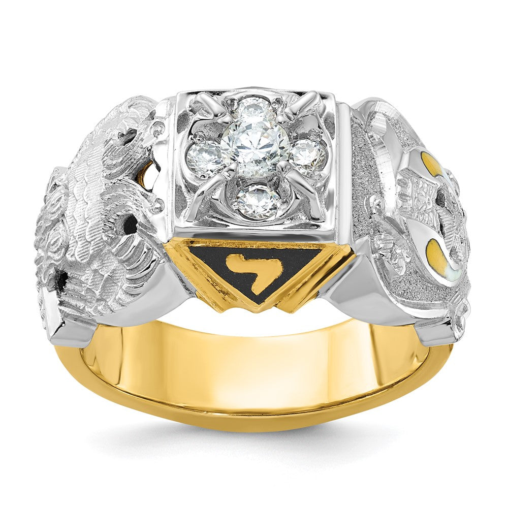 14k Two-Tone Gold 17.54 g Diamond Enamel and Masonic Ring