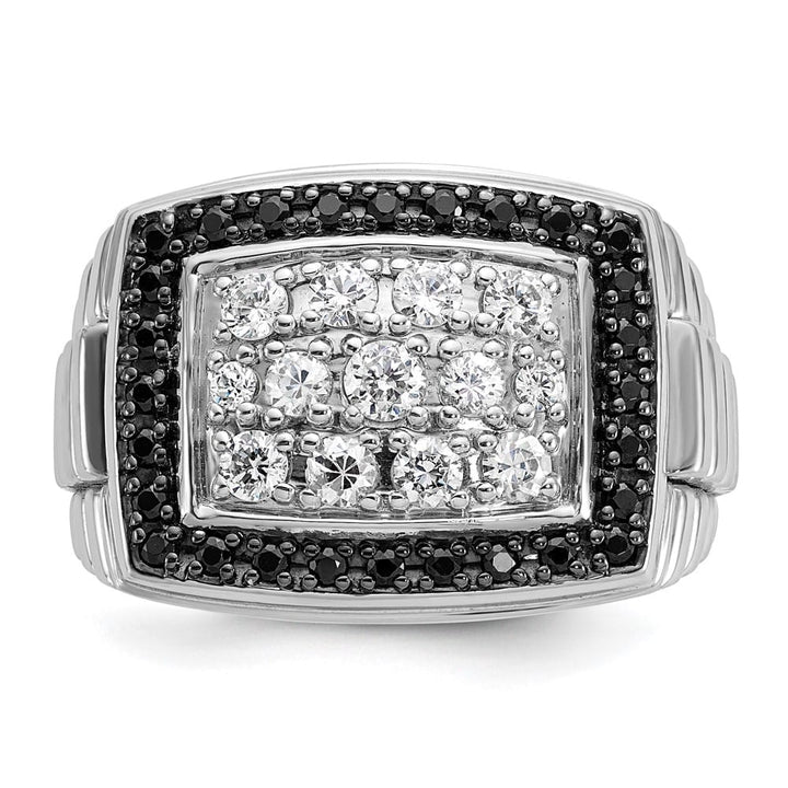14k White Gold Black and White Diamond Cluster Men's Ring