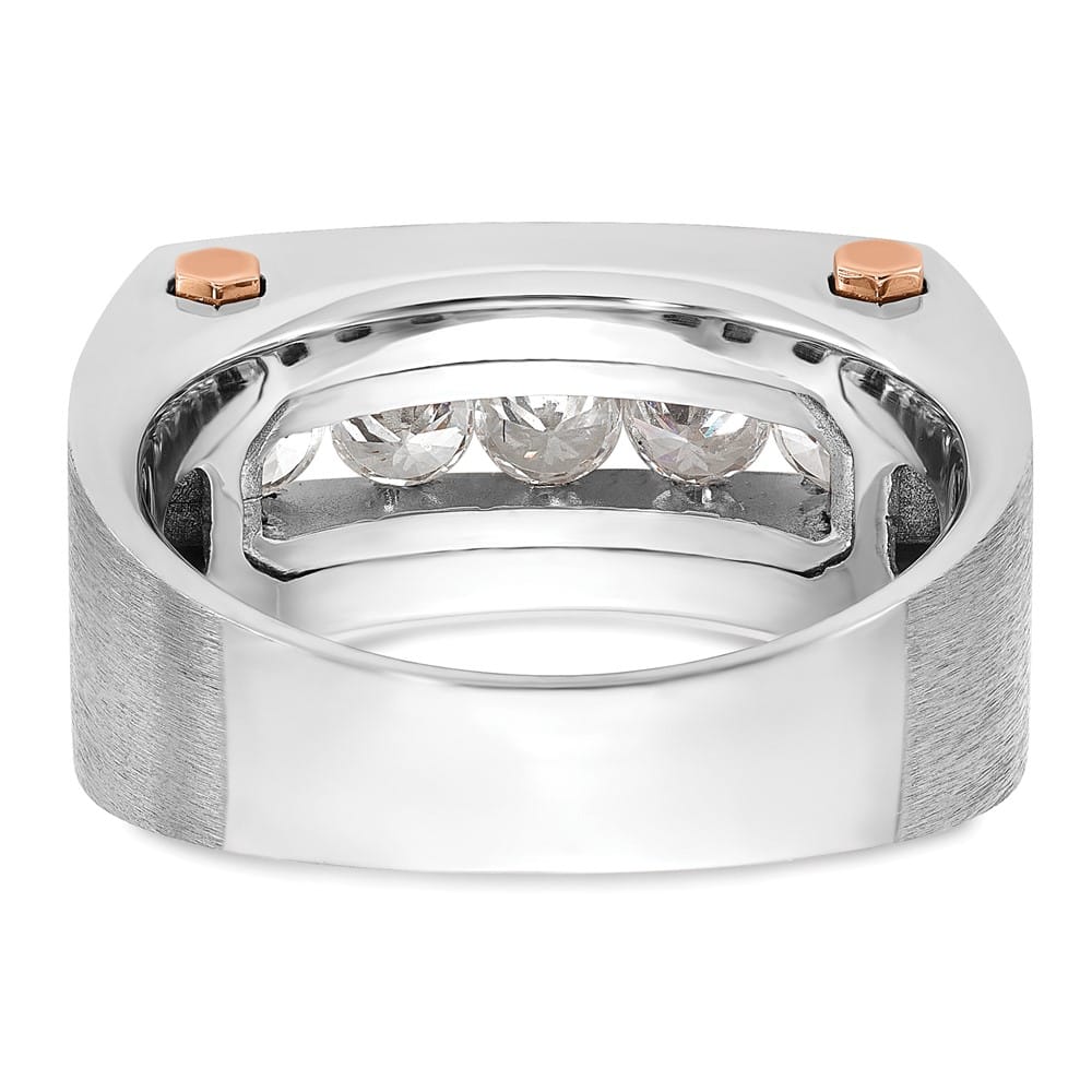 14k Two-Tone Gold Grooved 5-Stone I1 Quality Diamond Men's Ring
