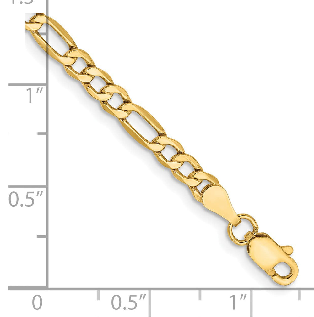 14K Yellow Gold 10 inch 3.5mm Semi-Solid Figaro Anklet