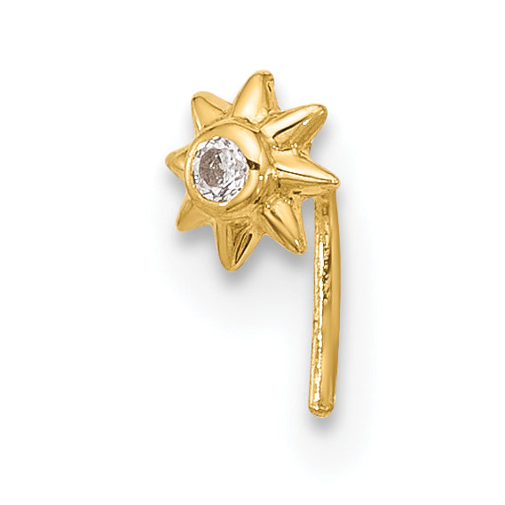 14k Yellow Gold  23 Gauge CZ Sun Nose Stud