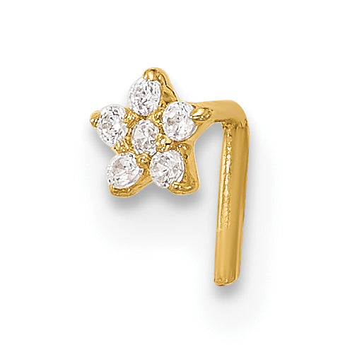 14k Yellow Gold  22 Gauge CZ Star Nose Stud