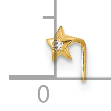 14k Yellow Gold  23 Gauge CZ Star Nose Stud