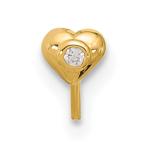 14k Yellow Gold  22 Gauge CZ Heart Nose Stud