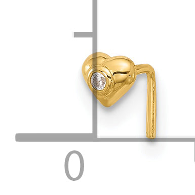 14k Yellow Gold  22 Gauge CZ Heart Nose Stud