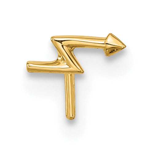 14k Yellow Gold  22 Gauge Lightning Bolt Nose Stud