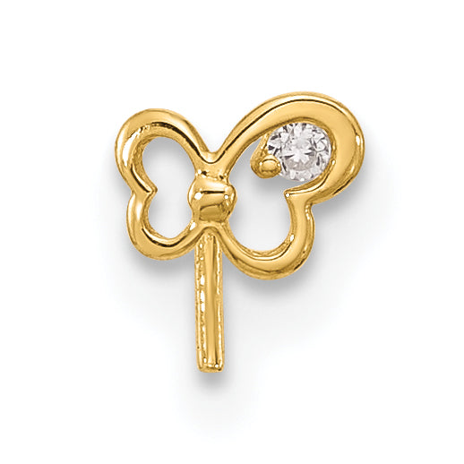 14k Yellow Gold  23 Gauge CZ Butterfly Nose Stud