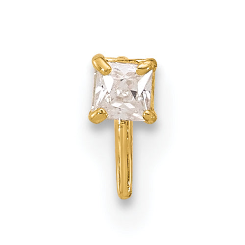 14k Yellow Gold  22 Gauge  2.5mm Square CZ Nose Stud