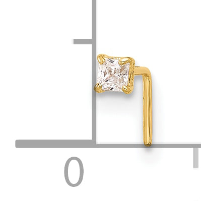 14k Yellow Gold  22 Gauge  2.5mm Square CZ Nose Stud