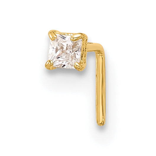 14k Yellow Gold  22 Gauge  2.5mm Square CZ Nose Stud