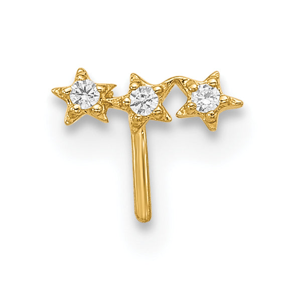 14k Yellow Gold  22 Gauge CZ 3-Star Nose Stud