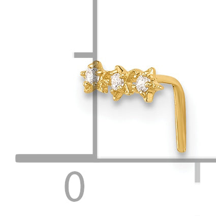 14k Yellow Gold  22 Gauge CZ 3-Star Nose Stud