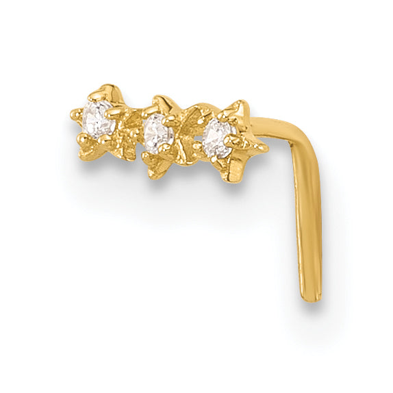 14k Yellow Gold  22 Gauge CZ 3-Star Nose Stud