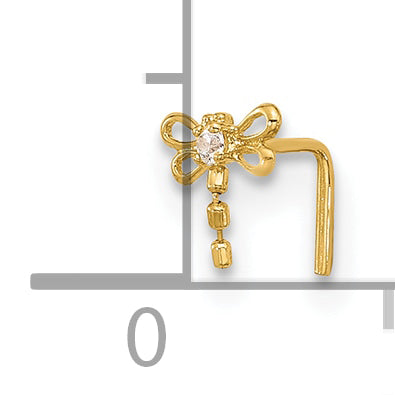 14k Yellow Gold  22 Gauge CZ Butterfly Nose Stud