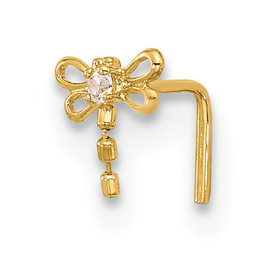 14k Yellow Gold  22 Gauge CZ Butterfly Nose Stud