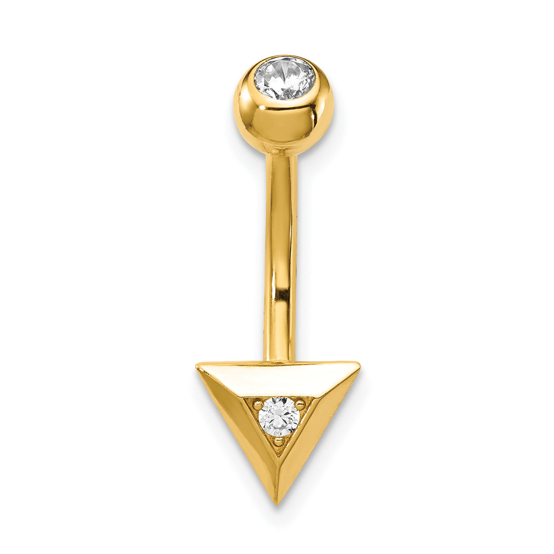 14k Yellow Gold  14 Gauge Triangle C.Z Belly Ring