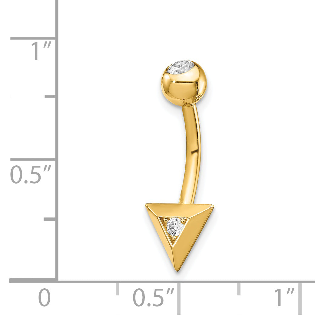 14k Yellow Gold  14 Gauge Triangle C.Z Belly Ring