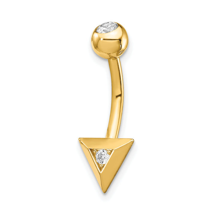 14k Yellow Gold  14 Gauge Triangle C.Z Belly Ring