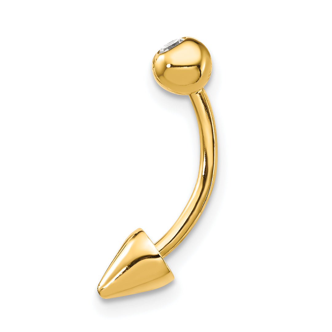 14k Yellow Gold 16 Gauge C.Z Cone Belly Ring