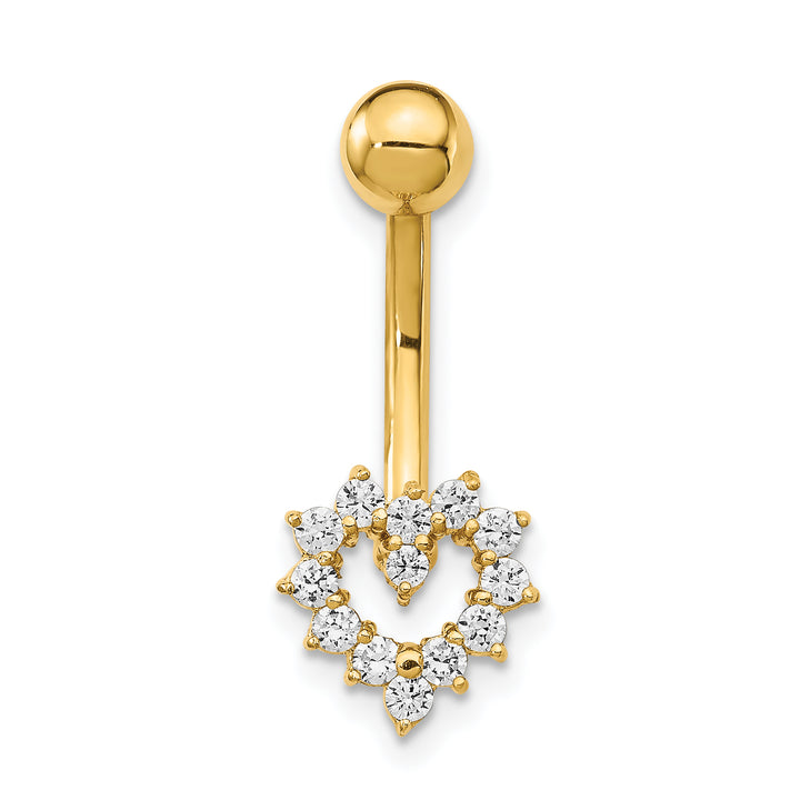 14k Gauge CZ Heart Belly Ring