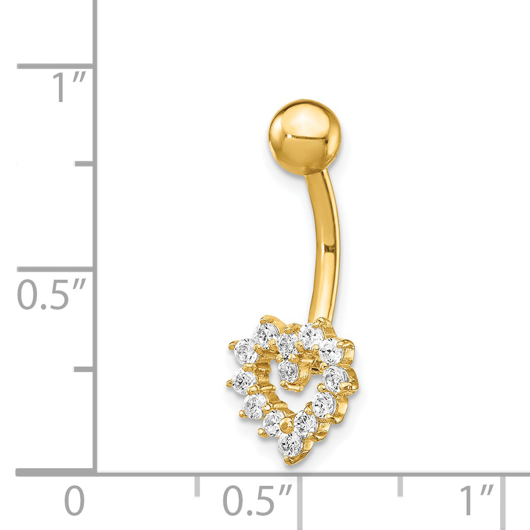 14k Gauge CZ Heart Belly Ring