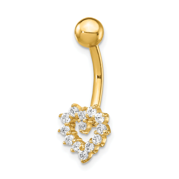 14k Gauge CZ Heart Belly Ring